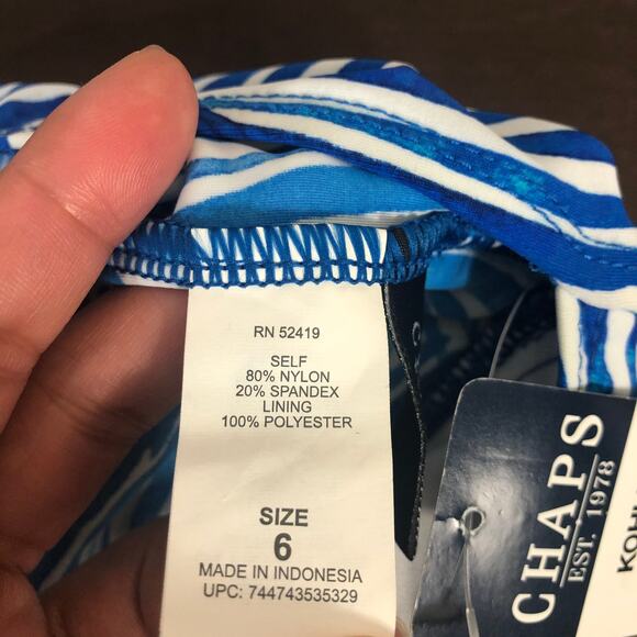 NEW CHAPS Womens 6 Tropical Leaf Print Tankini Swim Top Marina Blue - Picture 5 of 8